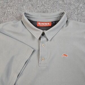 Simms‎ Polo Shirt Mens L Gray Breathable Fishing Nature Outdoor Fish Embroidered